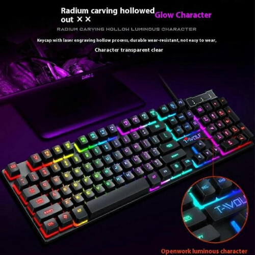 T-WOLF T20 USB Wired Gaming Keyboard with Colorful Backlit Ergonomic Mechanical Keyboard 2