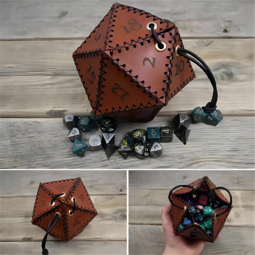 PU Leather D20 Dice Bag, Polyhedral Pouch Portable 2
