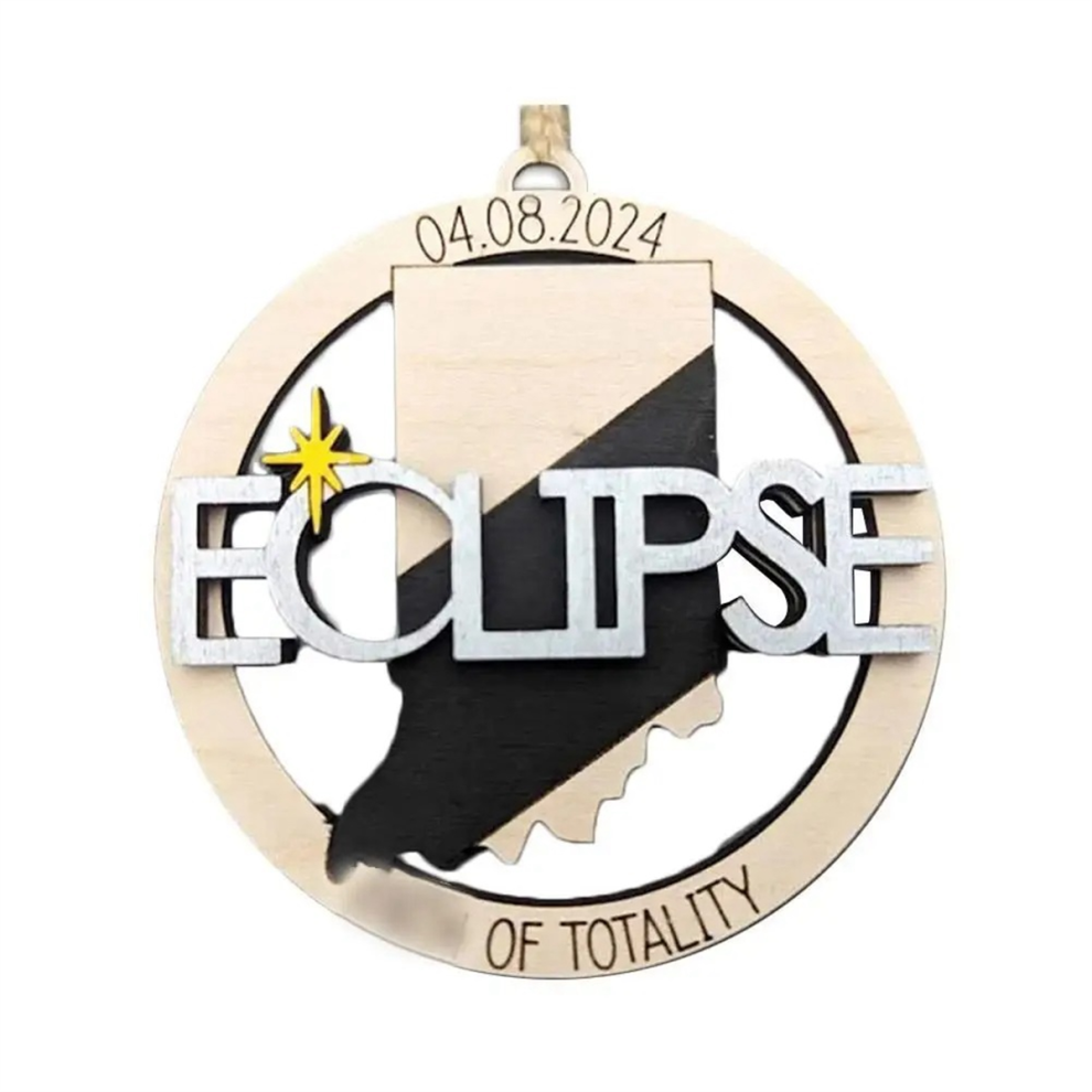 Zonsverduistering 2024 Ornament Houten Aandenken Decora-image