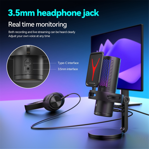 Microfon de gaming profesional cu condensator, RGB, USB, alb 2
