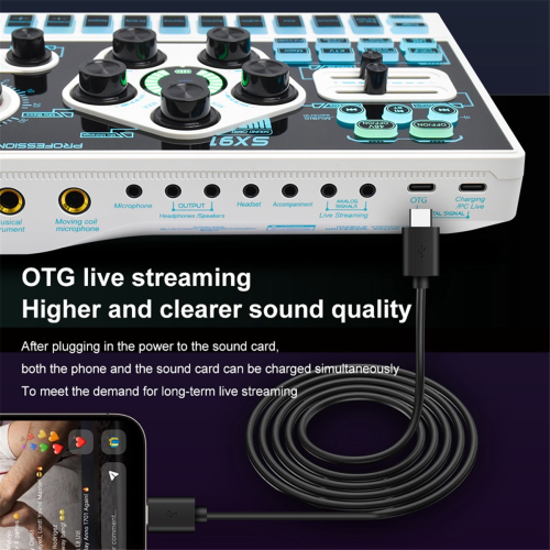 Placa de som SX91 USB Mixer Mixagem de áudio profissional 2