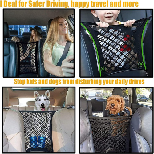 Rete di protezione per auto per cani con organizer in rete per bambini 2