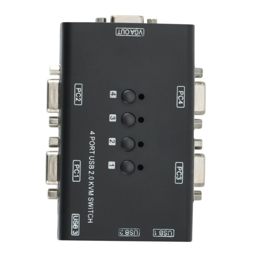 KVM-switch, USB-VGA-switch til 4 PC'er, der deler én video 2
