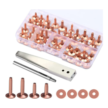 42-delige koperen klinknagel- en bramen-set, leren sluiting