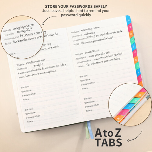 Password Keeper Book with Alphabetical Tabs for Se 2