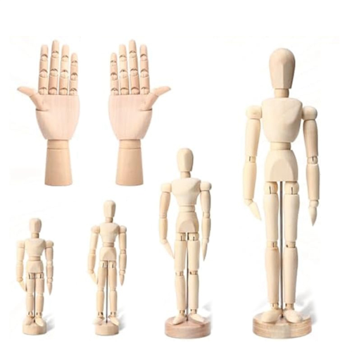 6-pak kunstnerisk træ-manikin, 4,5/5,5/8/12 tommer 2