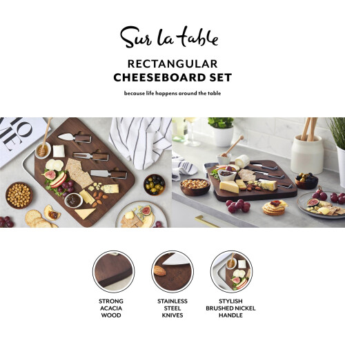 Sur La Table Core Rectangular Cheeseboard, 3 Stainless Steel Cheese Knives, Walnut Colour SLT847109 1