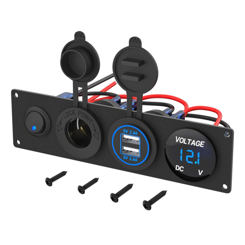 Πάνελ USB 12V 4 σε 1 + βολτόμετρο LED και διπλός φορτιστής