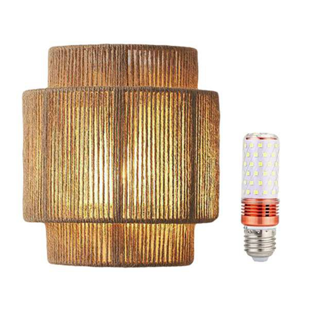 Lampada Da Parete Giapponese Retrò In Rattan Intrecciato A Led A Tre Luci