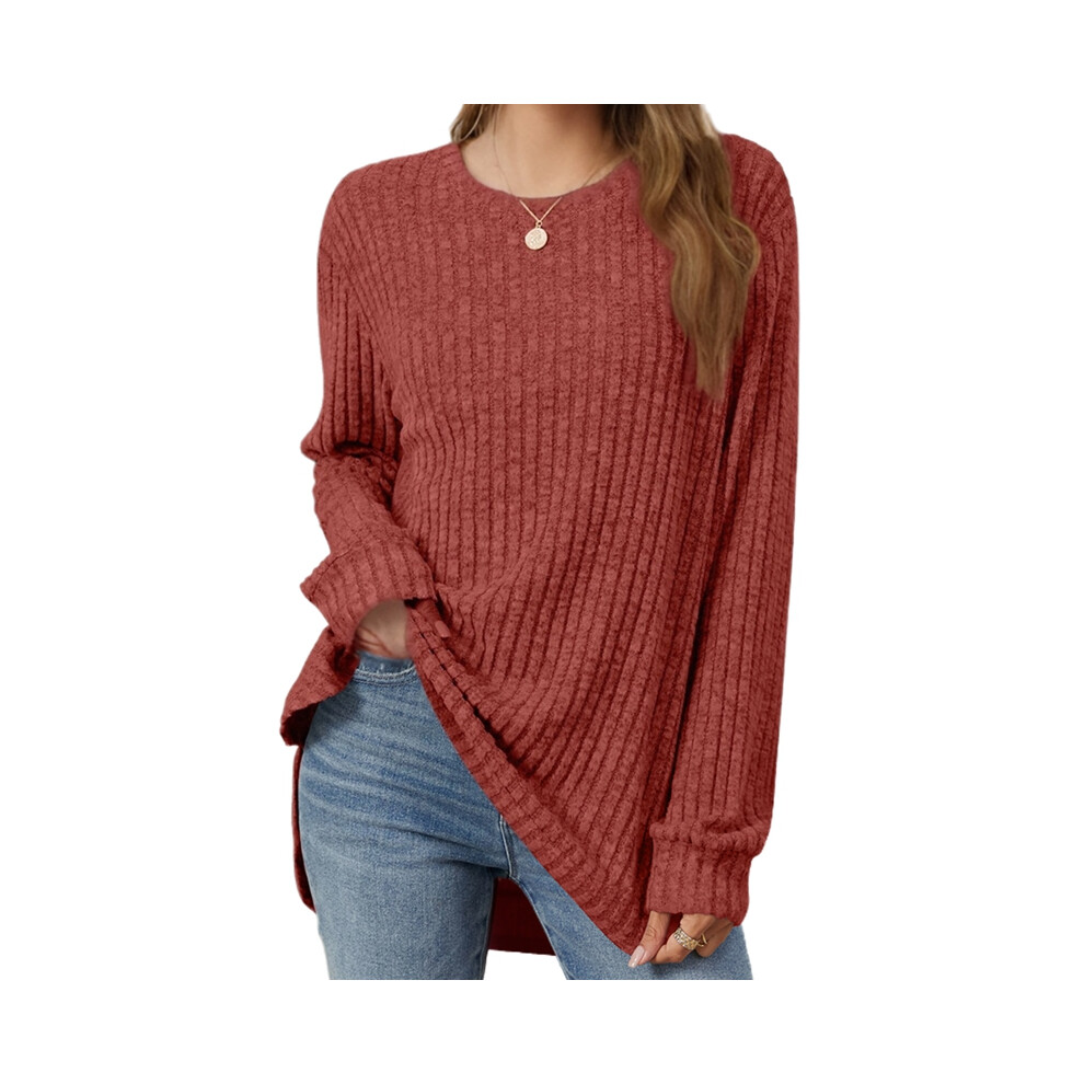 Top Tunica Casual Da Donna Con Scollo Rotondo, Rosso Mattone, Taglia S