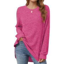 Top casual a tunica con scollo rotondo da donna, colore rosa, taglia XXL