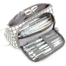 (White Plaid) Students Pencil Case Boys Girls School Stationery Bag Large Capacity Pen Pouch