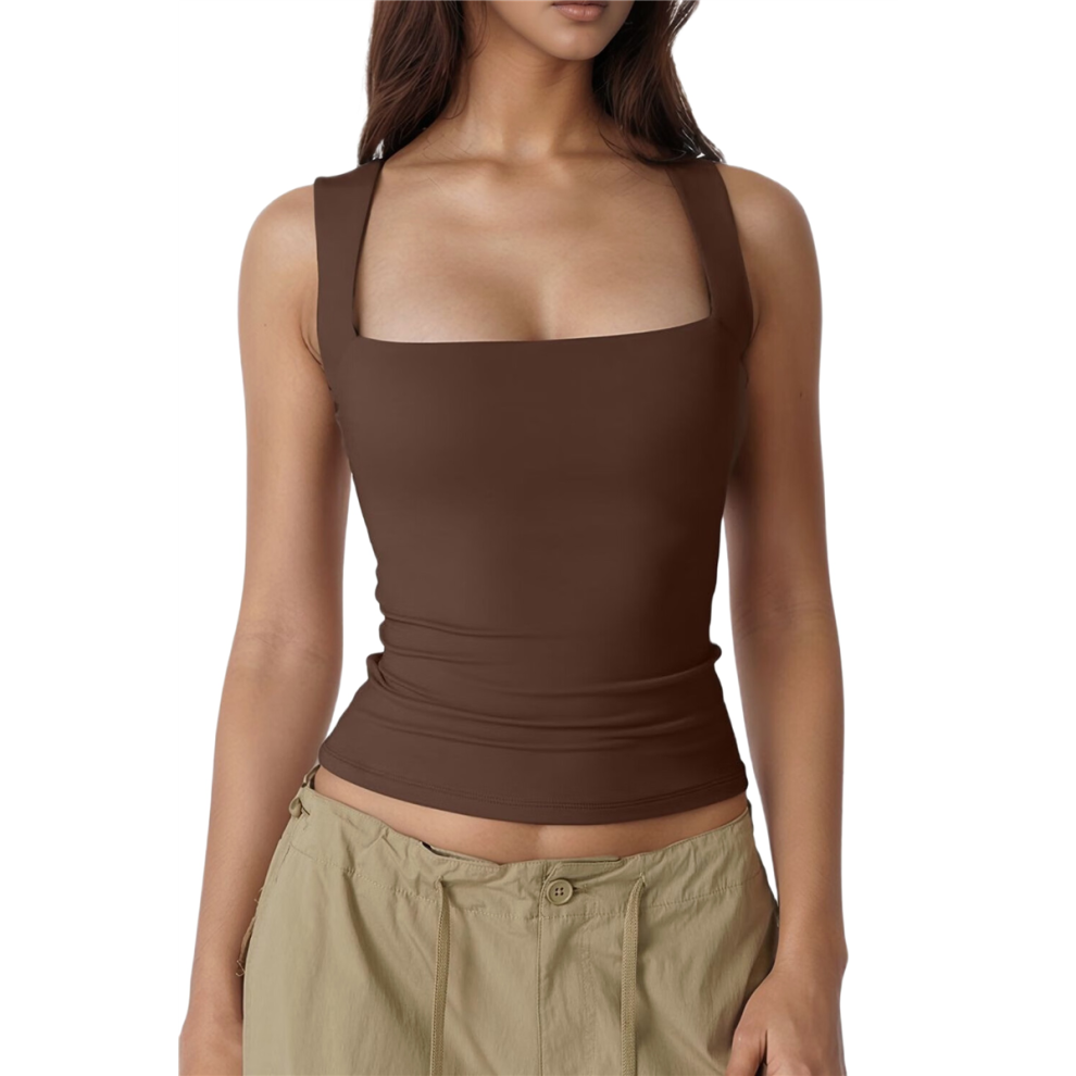 Canotta Senza Maniche Con Scollo Quadrato Da Donna, Colore Caffè, Taglia L