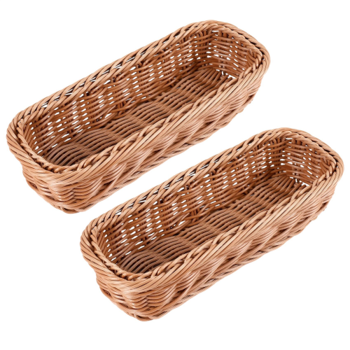 Cesta de plástico de vime 2 peças retangular para talheres 2