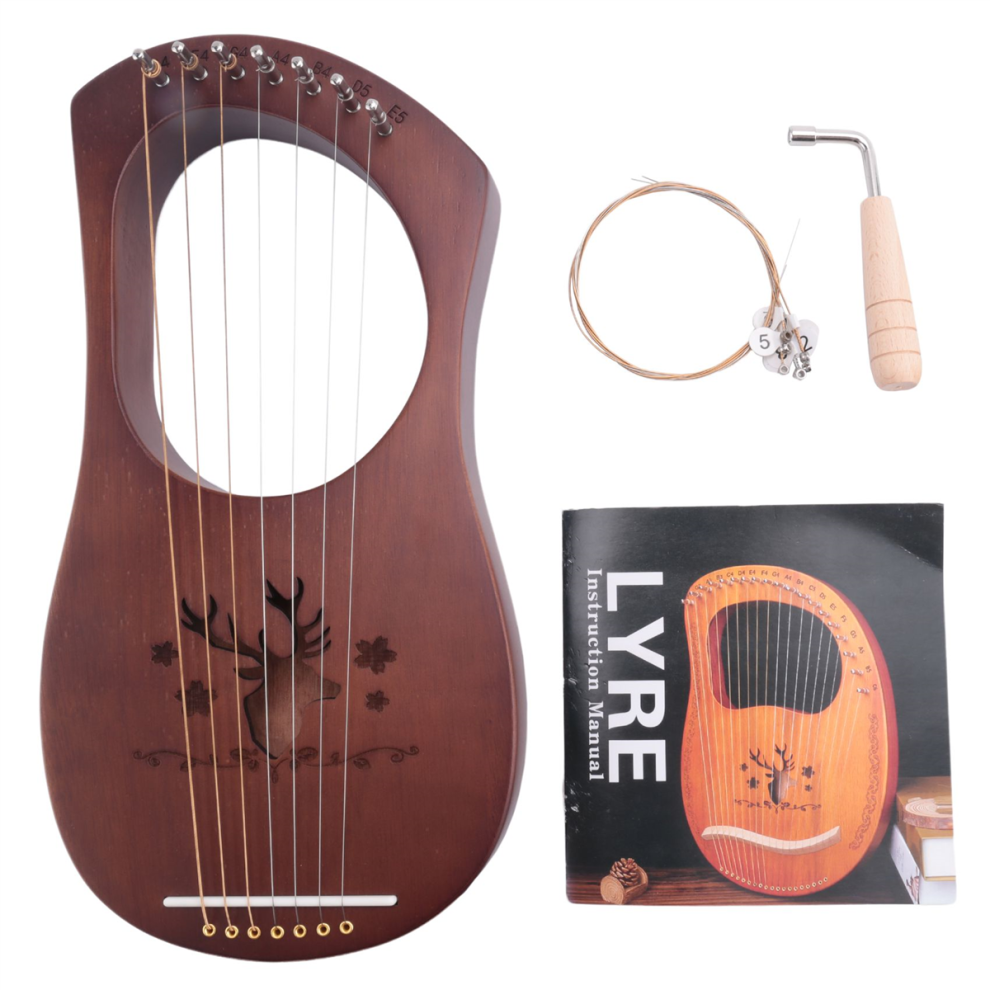 7-String Lyre Harp Mahogany Solid Wooden Metal Str