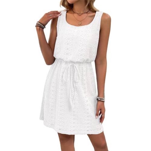 Mini abito da donna con coulisse e texture traforata Wh 1