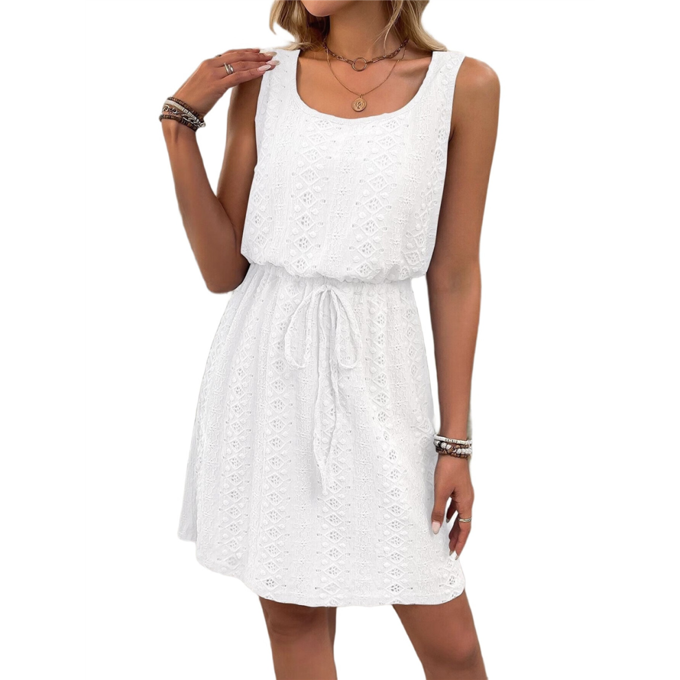 Mini Abito Da Donna Con Coulisse E Texture Traforata Wh