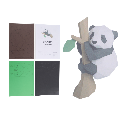 Modelo de papel animal 3D, panda na árvore geométrica 2