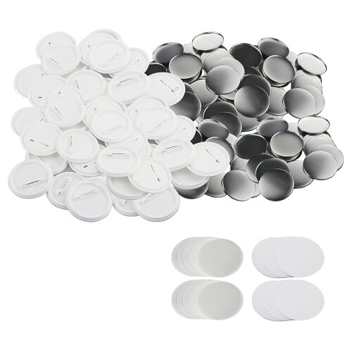 200 sett 58 mm / 2,25 tommer blanke knappbadge-deler