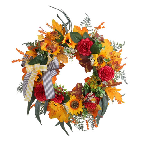 Couronne D'Automne 35 Cm Pour Porte D'Entrée - Baies Et Feuilles Artificielles Décoratives