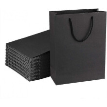 Black Gift Bags, 15 Pcs Middle Black Paper Gift Bags with Handle, 15 X 6 X 20cm Gift