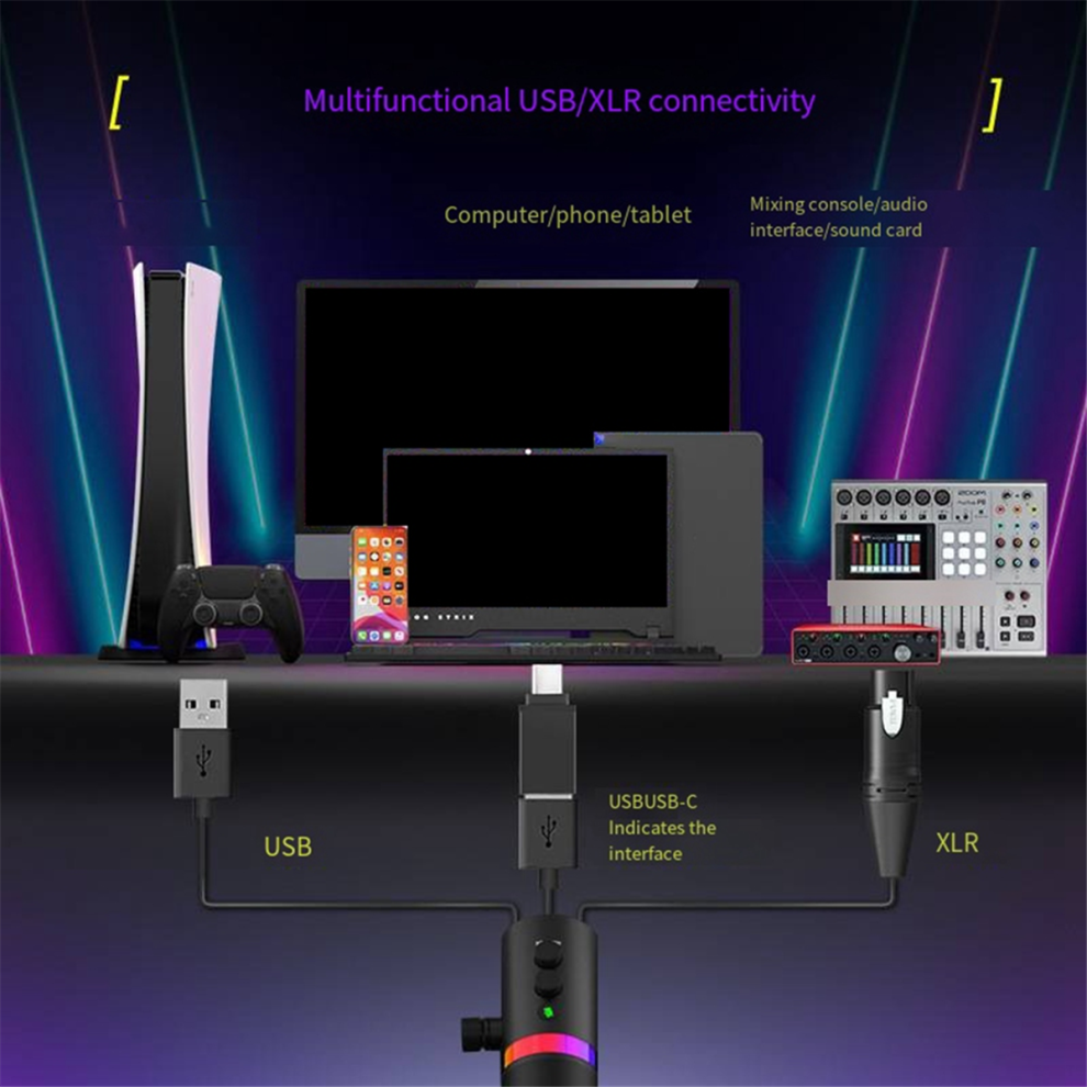 RGB Gaming Microphone Dynamic Microphone USB/XLR N
