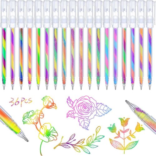 36 Stück Regenbogen-Gelstifte, Farbwechsel, Glitzer, Neo 2