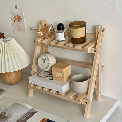Holz-Lagerregal, 2-lagiges Desktop-Lagerregal, 2