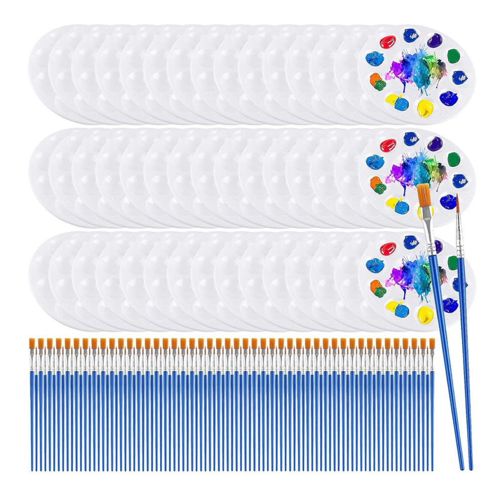 150Pcs Paint Brush Palette Set, 50Pcs Plastic Pain 4853489422506