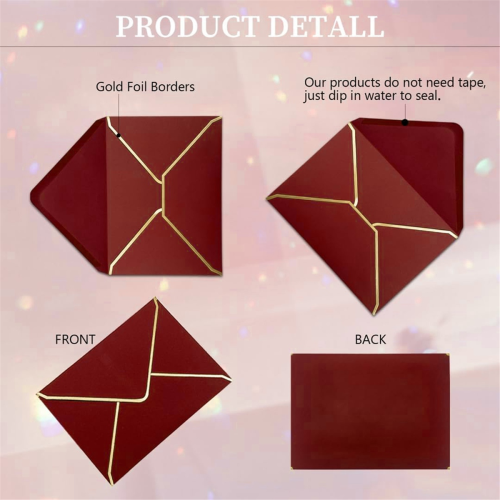 100 envelopes de convite A7 cor vinho com dourado 2