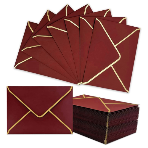 100 envelopes de convite A7 cor vinho com dourado 1