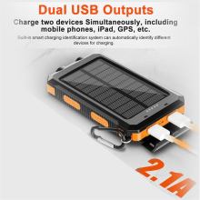 Banco de energia solar de 10000mAh para acampamento selvagem ao ar livre