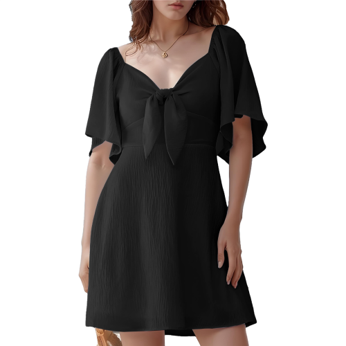 Mini abito elegante con scollo a V profondo e fiocco nero L