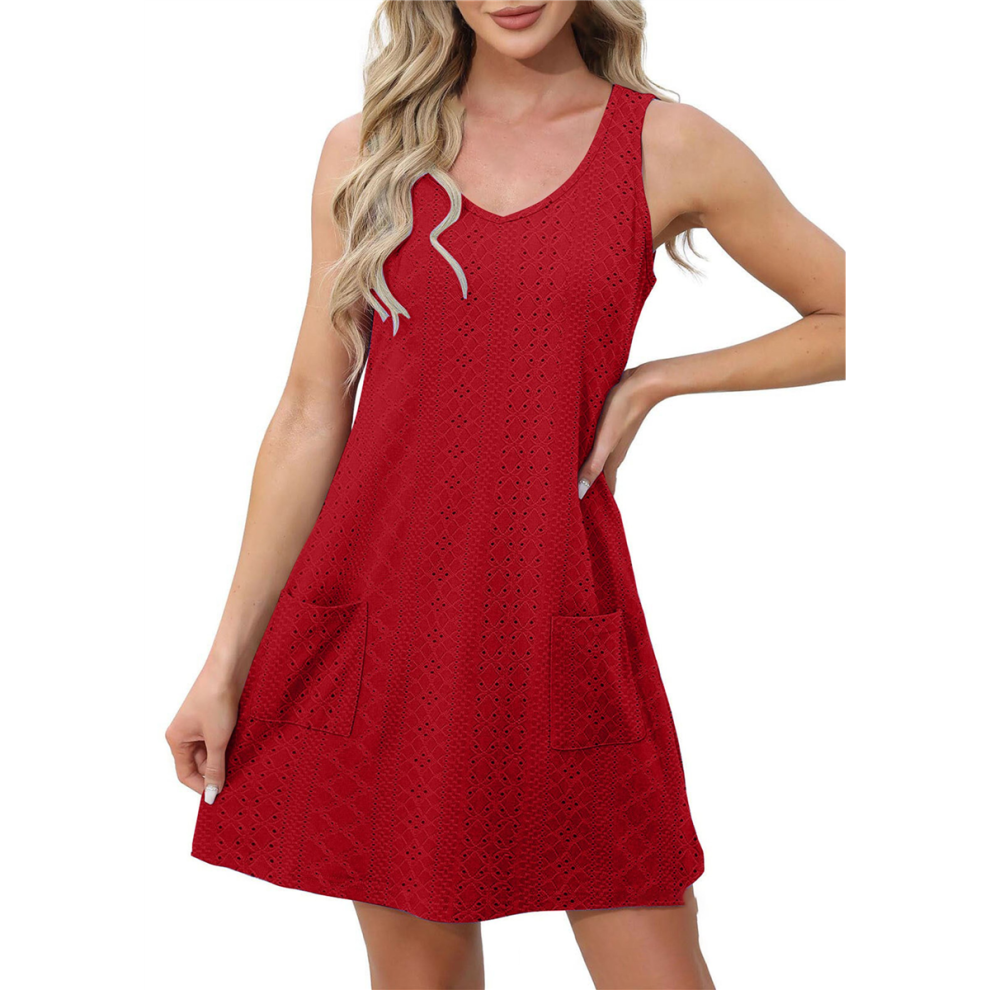 Abiti Da Donna Senza Maniche Con Scollo A V E Tasche, Rosso X