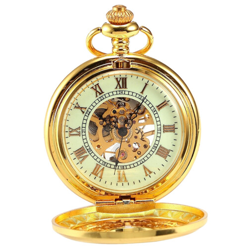 Ceas de buzunar mecanic de lux, auriu luminos
