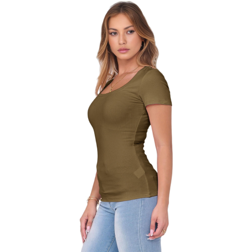 Dames geribbeld slim fit T-shirt Matcha XL 2