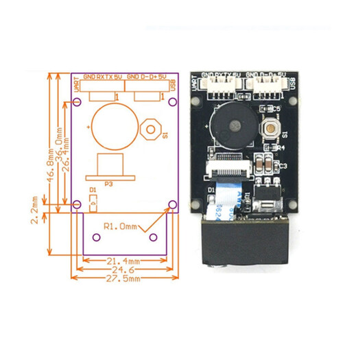 GM77 640x480 CMOS DC5V USB-UART-gränssnitt 1D och 2D streckkoder 2