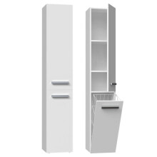(White) Tall Bathroom Storage Cabinet with Laundry Basket - Freestanding Wooden Cupboard & Bathroom Organizer (31 cm W x 30 cm D x 174 cm H)