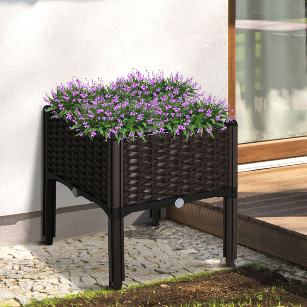 Outsunny Elevated Flower Bed Vegetable Herb Planter Plastic, Brown