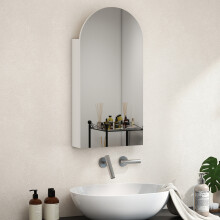 (White) HOMCOM Bathroom Mirror Cabinet with Adjustable Glass Shelves