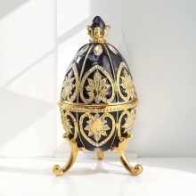 (Black) Pelican Faberge Russian Egg Box Ornaments With Rhinestone Decor Daily For Gift