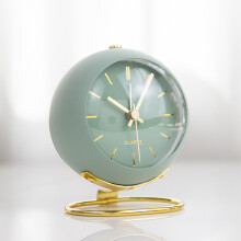 (Green) Creative Metal Retro Alarm Clock With Illumination Silent Design For Office Room