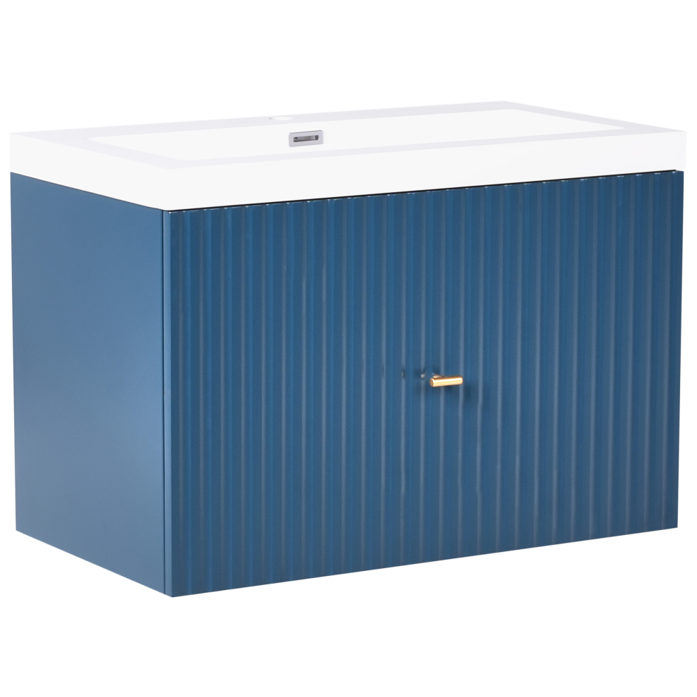 Wall Mounted Vanity Unit with Basin LAGO with Gold Handle 80 cm Dark Blue
