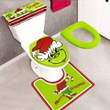 Toilet Bathroom 4pcs Christmas Grinch Decor Sets Seat Collar Cover Non Mat Slip
