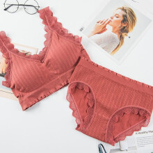 (red, One Size) Women Seamless No Steel Ring Sports Bra Panties Bra Set Ladies Yoga Running Underwear Bra Suit Women Sleeping Bra Set