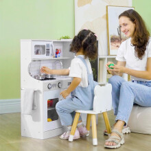 AIYAPLAY Play Kitchen, Pretend Toy Kitchen with Toy Phone, Chalkboard, White