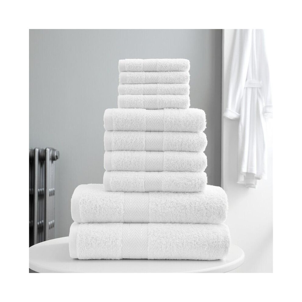 (White) 10 Piece Towel Bale Set Water Absorbent Soft 4 x Face Towel, 4 x Hand Towel, 2 x Bath Towel-image-OPC-PJ5WCDB-NEW