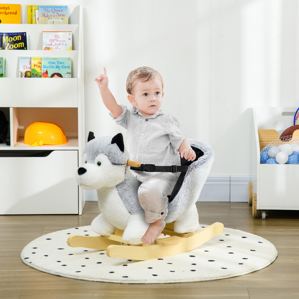 Homcom Husky-Shaped Baby Rocking Horse With Seatbelt, For Ages 18-36 Months