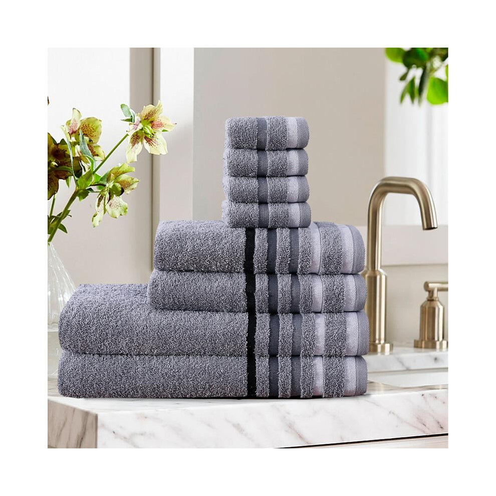(Silver ( Stripe Border)) 8 Piece Bale Towel Set, Cotton Towels Set - 4 Face Towels, 2 Bath Towels and 2 Hand Towels for Bathroom Beach Towels Gym Tow-image-OPC-PJ5WCYR-NEW