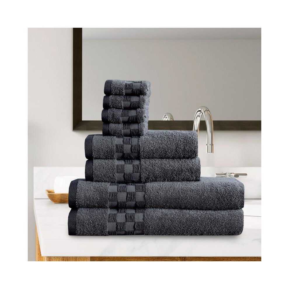 (Charcoal ( Check Border)) 8 Piece Bale Towel Set, Cotton Towels Set - 4 Face Towels, 2 Bath Towels and 2 Hand Towels for Bathroom Beach Towels Gym To-image-OPC-PJ5WCY6-NEW